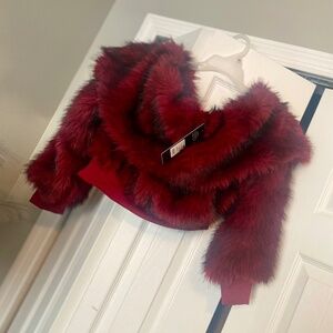 Burgundy Off Shoulder Faux Fur Top